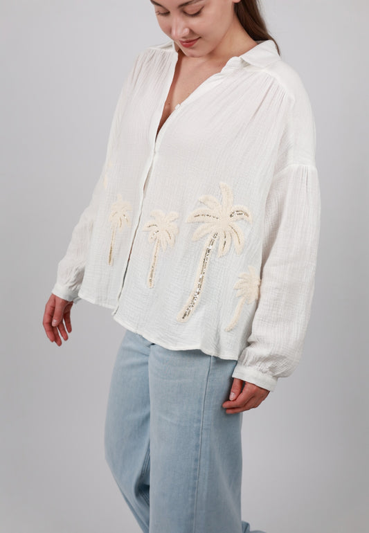 Palmtree Sparkle Oversize Musselinbluse