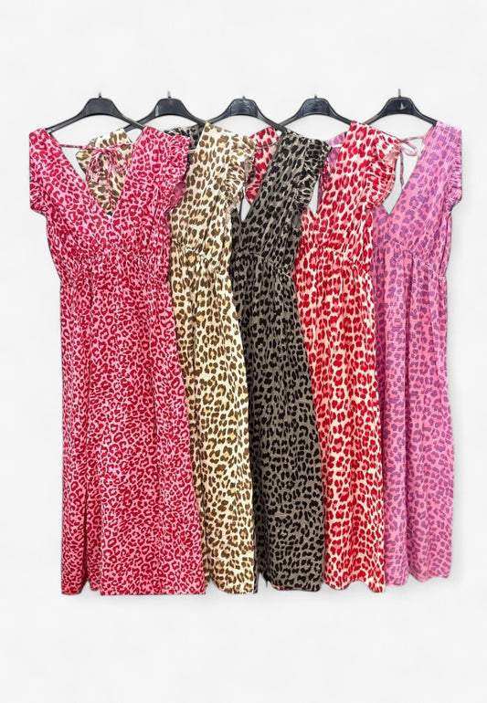 Coastal Musselin Midikleid Leo - Rosa mit Rot