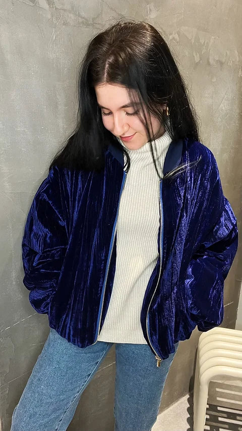 Bomberjacke aus samt – Blau
