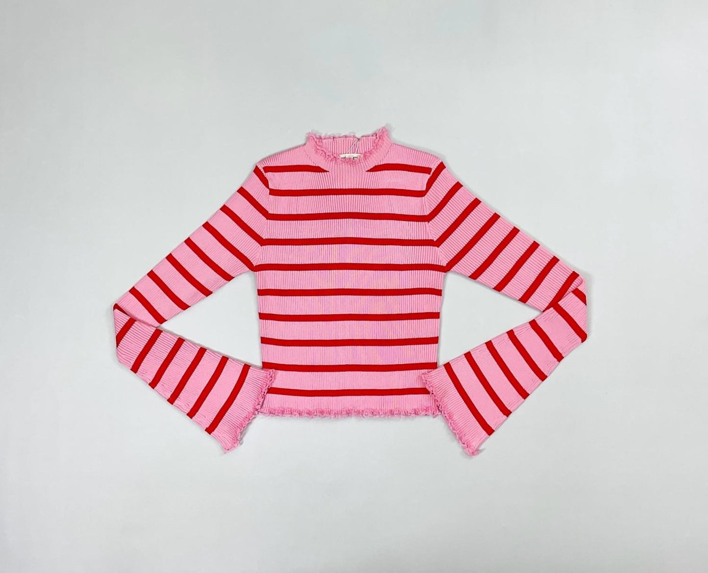 Ripp Oberteil langarm rosa/rot gestreift