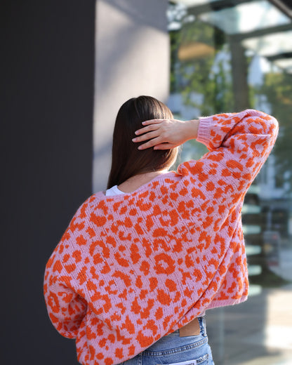 Knit Cardigan Leo - Rosa mit Orange